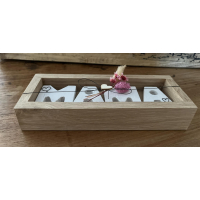 mama eikenhouten houder met metaaldraad en droogbloemen