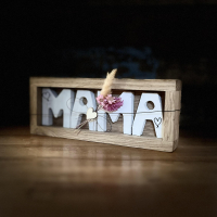 mama eikenhouten houder met metaaldraad en droogbloemen