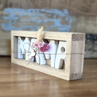 mama eikenhouten houder met metaaldraad en droogbloemen