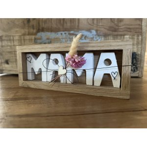 mama eikenhouten houder met metaaldraad en droogbloemen